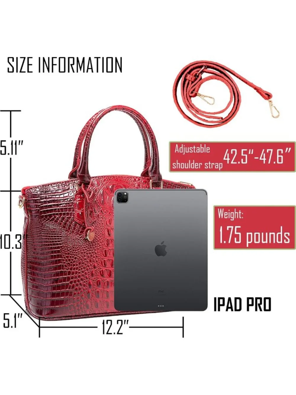 Stylish Crocodile-Embossed Handbag for Women, Versatile Satchel with Shoulder